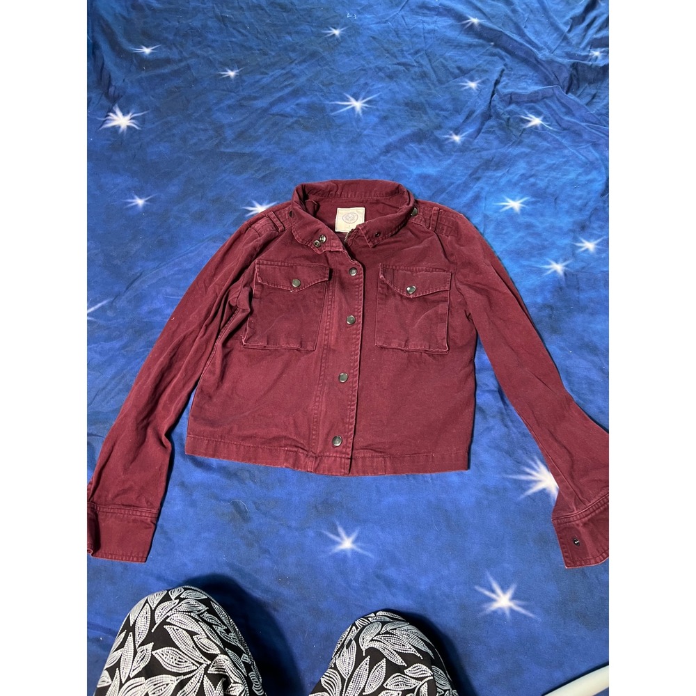 SO Authentic American Heritage Burgundy Cotton Utility Jacket Small Maroon Zip